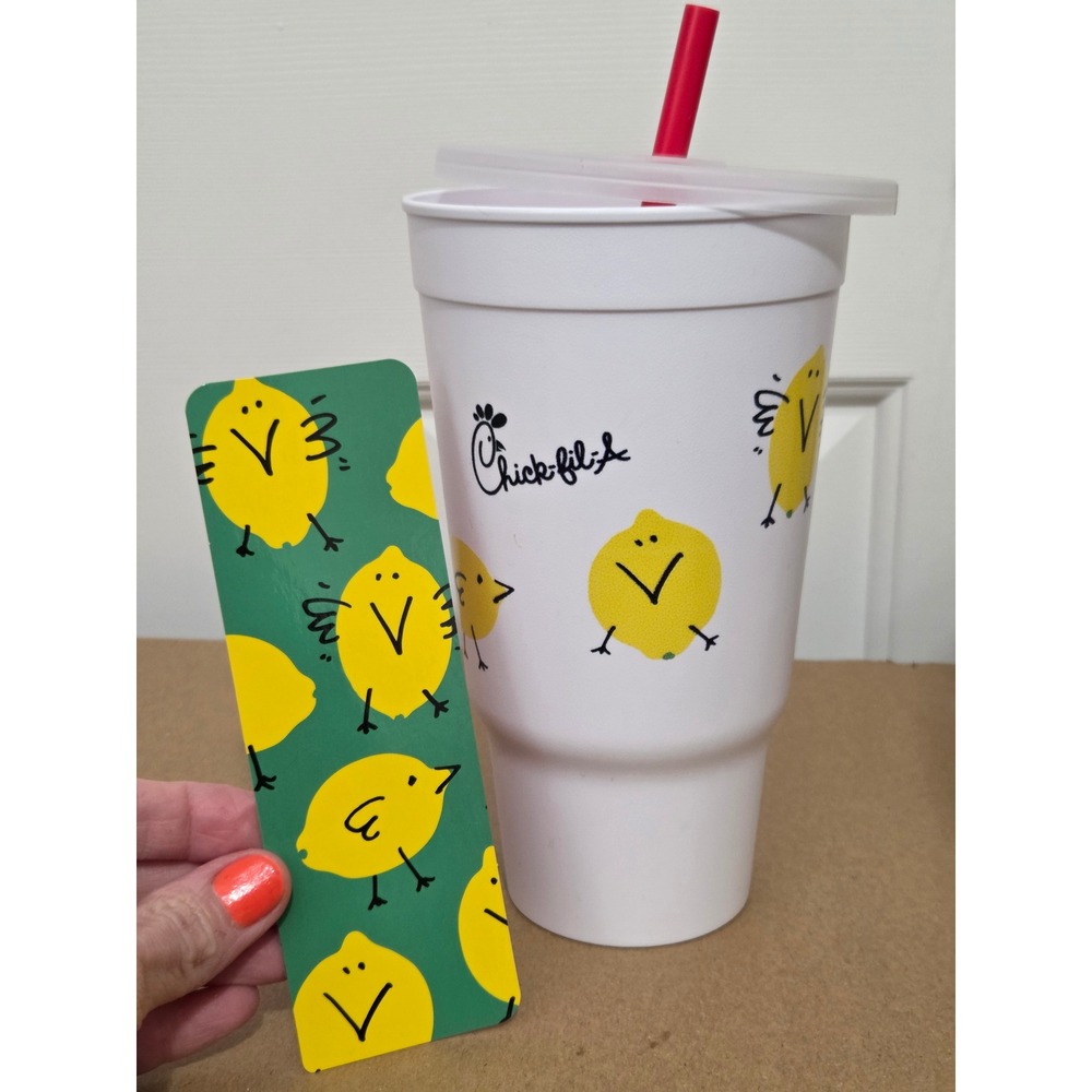 Chick-fil-A Lemon Chicks Cup White Tumbler with Lid and Straw Collectible